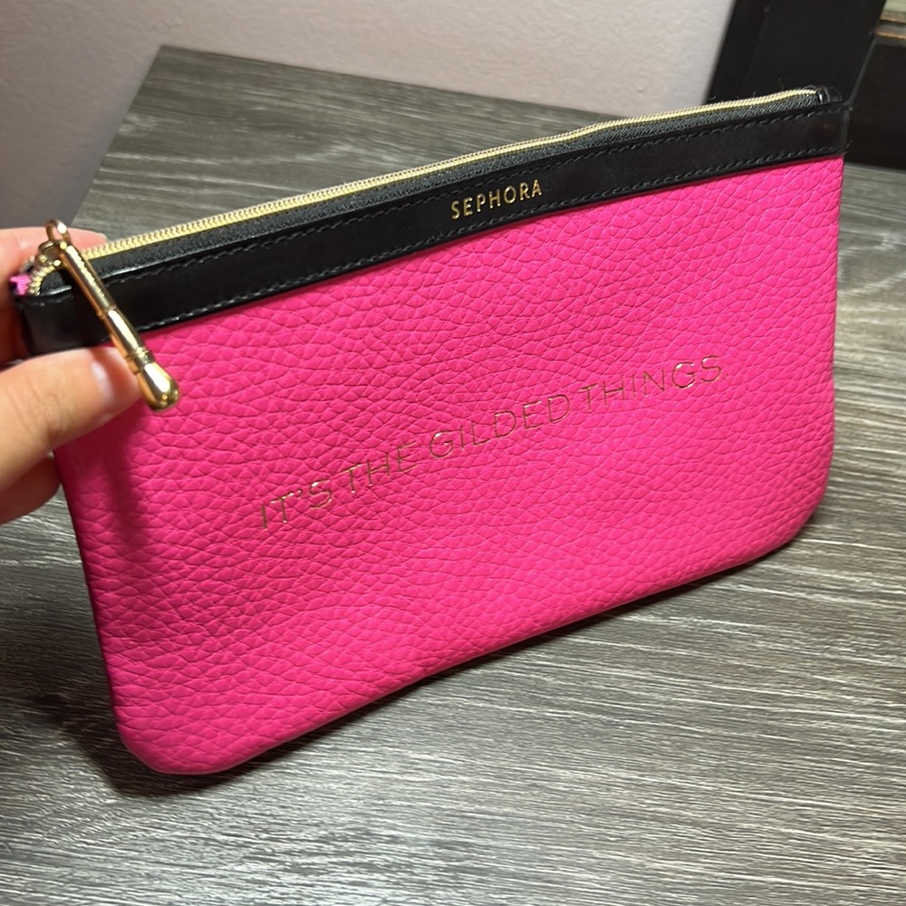 Sephora Collection It’s The Gilded Things Bag Clutch Hot Pink Cosmetics Pouch - Picture 3 of 7